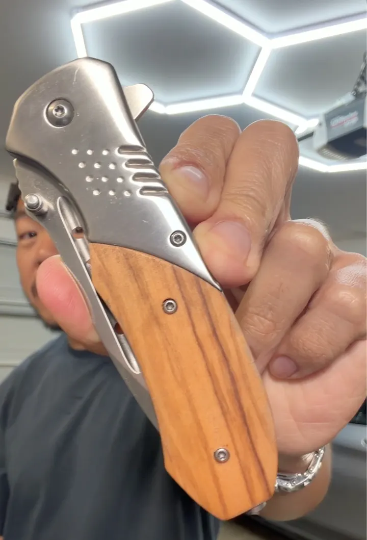 Close-up demonstration of a folding knife